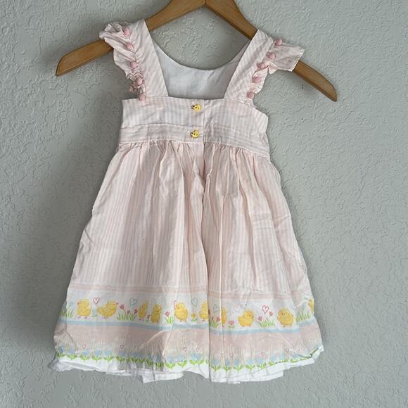 Maggie & Zoe Pink Dress Yellow Ducks Cottage Girly Photos Pom Poms Milkmaid 3T - Picture 6 of 7